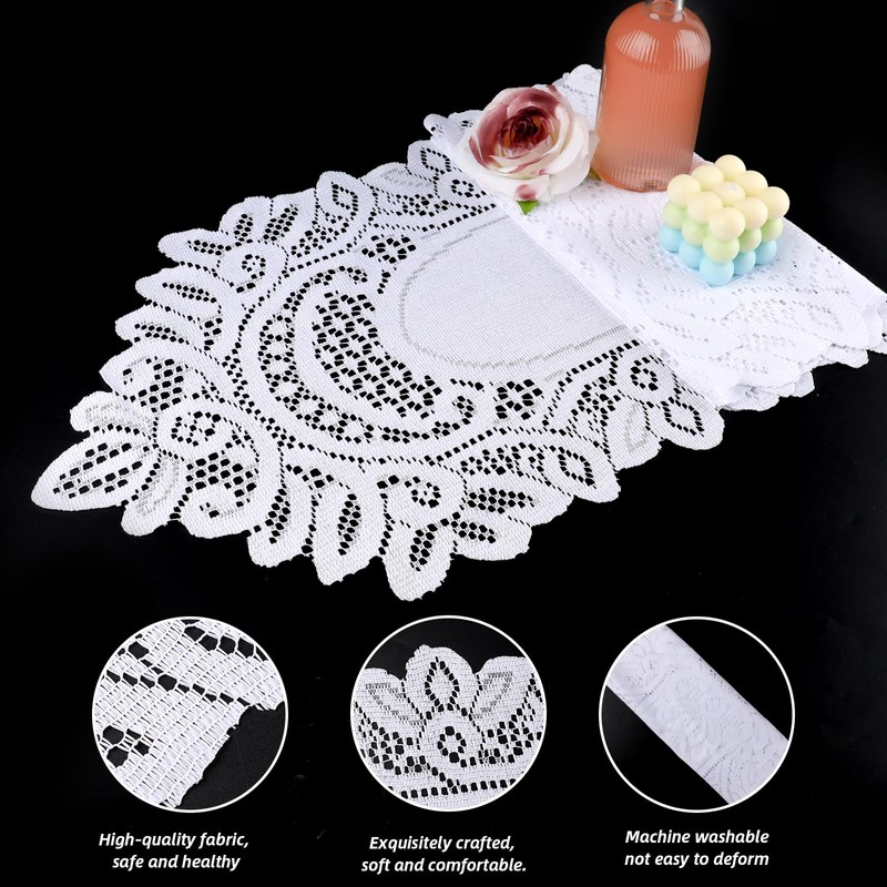 2 Pack 13.6x45.2 Inch Lace Rectangular Table Runner,White Dresser Scarf