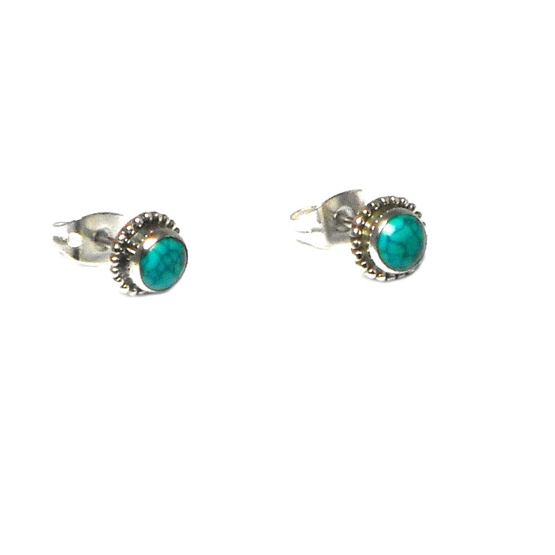 Turquoise Sterling Silver Round Stud Earrings 925 - (TQS0903162), Sterling