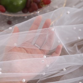 Tosleo White Table Cloth with Pearl Valentine's Day Table Decor Tulle Mesh Fabric Chiffon Tulle Romantic Tablecloth for Wedding Birthday Party Arch(55 x 102 Inch)