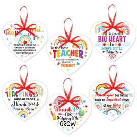 HOWAF 6pcs Teacher Appreciation Thank You Gifts for Women Teachers, Acrylic Thank You Teacher Hanging Plaque Keepsake Teacher Appreciation Week Heart Shaped Gifts for Teacher Office Tree Decorations