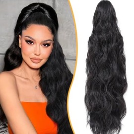 XC CLOUDS 28Inch Long Body Wavy Dark Brown Ponytail Extension for Women Synthetic Hair clip in hair extensions Heat Resistant Synthetic Hairpiece for Women