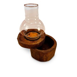 Kinaree Wooden Lantern with Tin - 17 cm Wooden Lantern Tree Trunk Tin - Decoration for Garden, Patio or Dining Table