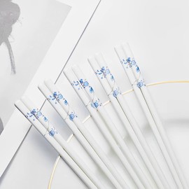 Chopsticks Reusable 5 Pairs Ceramic Chopsticks Dishwasher safe Blue chopsticks 9.7 Inches (Blue Stars)