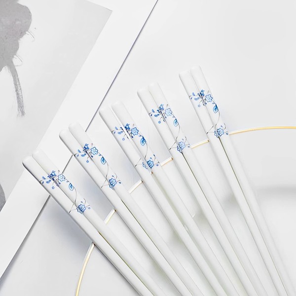 Chopsticks Reusable 5 Pairs Ceramic Chopsticks Dishwasher safe Blue chopsticks