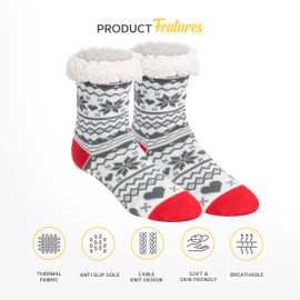 Polar Womens Slipper Socks - Soft Fleece Lined Socks With Sole Grips - Gift Packaging - Snuggly Present For Her - Insulated Warm Fluffy Socks Sherpa Lining - Thermal Socks - Hearts Red UK 5/6