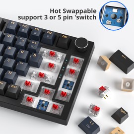 BlueSamurai 75% Wired Mechanical Gaming Keyboard - Hot Swappable, Red Switch, RGB Backlit 82 Keys TKL Mechanical Keyboard with Volume Control Knob