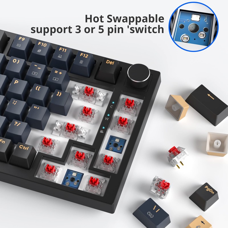 BlueSamurai 75% Wired Mechanical Gaming Keyboard - Hot Swappable, Red