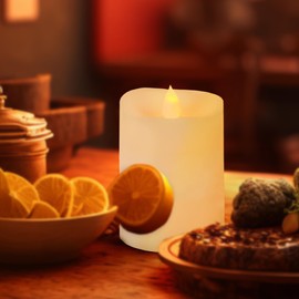 MISSTIME 3x4 Flickering Flameless Candles Set of 1,4 inch Real Wax LED 600 Hours Battery Candles with Timer Remote,Control for Valentines Day Wedding Party Holiday Indoor/Outdoor, Ivory