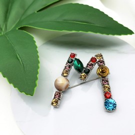 XGALBLA Letters M Plated Metal Stone Clear Colorful Crystal Lapel Pin Brooches Collar(Silver Tone)