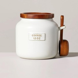 Hearth & Hand with Magnolia 12oz Stoneware Coffee Canister with Wood Lid & Scoop Cream/Brown (2023 Version), 88876364