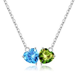 Iefil March & August Birtnstone Necklaces - Garnet Necklace, Sapphire Necklace, Heart Birthstone Necklace for Women, Jewelry for Women, Sterling Silver Necklace, Wife Gifts Ideas