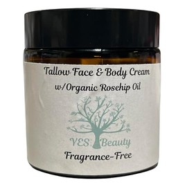 Tallow Face & Body Cream w/Organic Rosehip Oil - Fragrance-free/Unscented - Grass Fed 4 oz (4 oz.)