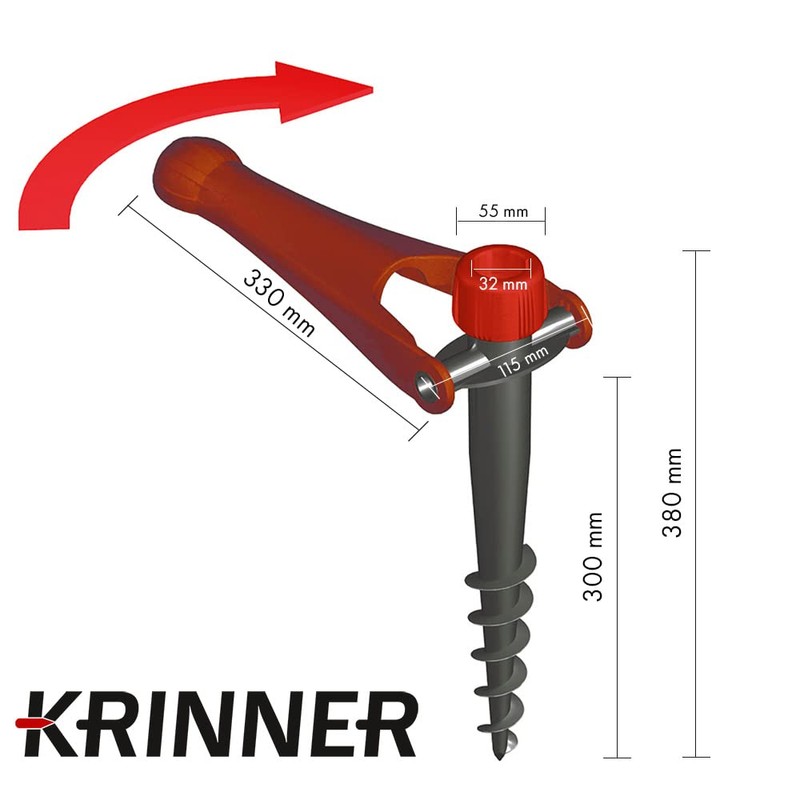 Krinner Vario Drill Parasol Stand Parasol Holder Ground Dowel Red