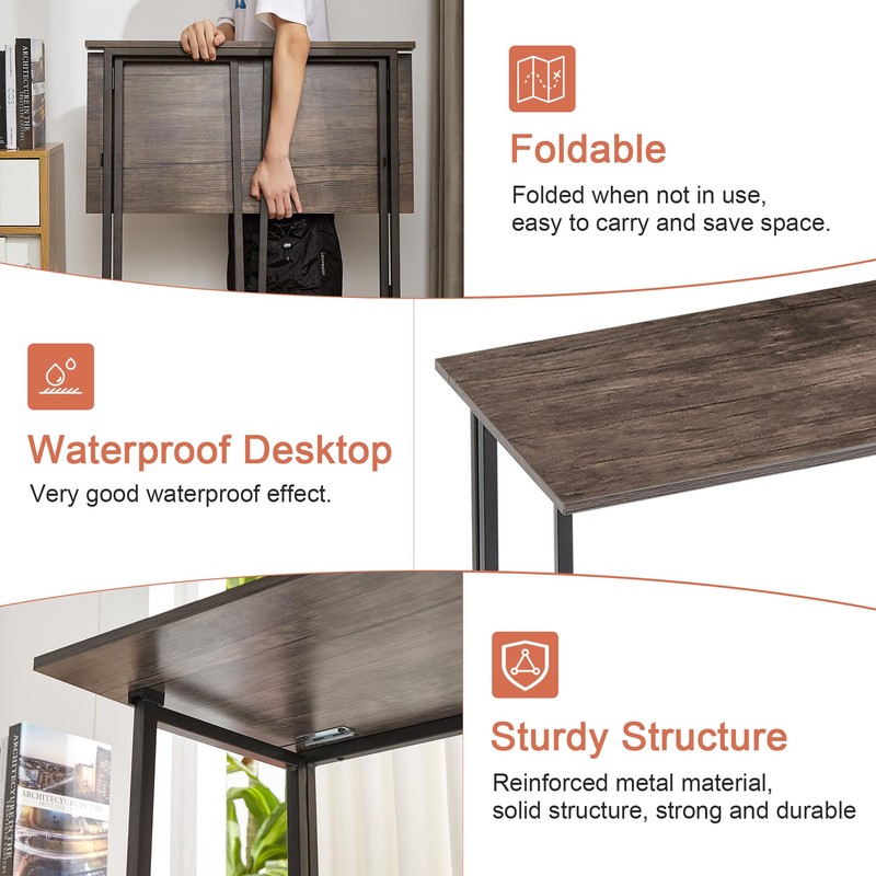 VECELO Folding Desk 31.5 Inch Writing Desk Home Office Sturdy