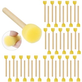 40 Pcs Round Sponge Brushes,Sponge Brushes for Painting,Round Sponge Brushes for Craft,Painting Foam Paint Brush Set,Wooden Handle Foam Brush Paint Tools,Washable Foam Paint Brushes For Arts(Yellow)