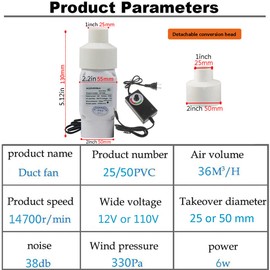 1 inch 2 inch Inline Duct Fan Booster Ventilation Fan Indoor Vent Blower Air Vent Exhaust Fan for Greenhouse Bathroom Tent Basement Attic Kitchen Pet House (with Speed Controller)