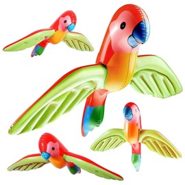 pclapora Pack of 4 Inflatable Parrot Balloons, Parrot Pirate Costume Accessories, Inflatable Animals, Large Animal Party Decoration, for Birthday, Tropical Party, Luau Decoration, Pool Prop