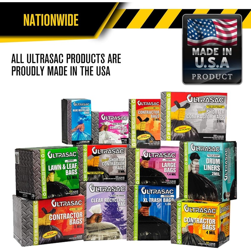 Ultrasac 33 Gallon Trash Bags - (Huge 100 Pack/w Ties)