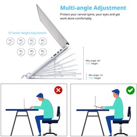 Tamayoko Laptop Stand, Laptop Holder Riser, Adjustable Aluminum Foldable Portable Notebook Stand, Compatible with 10-15.6” Laptops and Tablets (Silver)