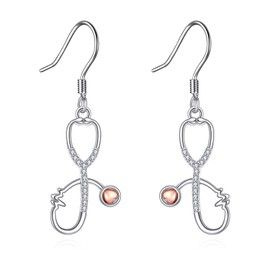 AXOMY Stethoscope Earrings 925 Sterling Silver Stethoscope Dangle Drop Earrings Stethoscope Jewelry for Women Nurse