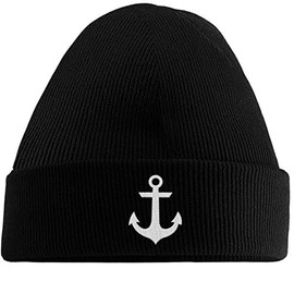 Hippowarehouse Anchor Embroidered Beanie Hat Black