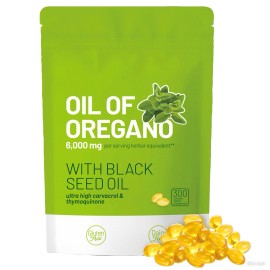 300 Capslues Oil of Oregano - Carvacrol, Black Seed Oil - Natural Immune Support
