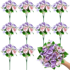 Olgaa 12 Bundles Peonies Artificial Flowers Fake Peony Bouquet Faux Peonies Flowers Bulk with Stems Flower Balls for Centerpiece Table Decorations Wedding Bridal Floral Arrangement (Purple)