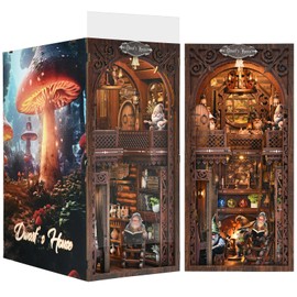 TOYQI Book Nook Kit, Miniature House Dollhouse Kit for Adult and Teens, DIY 3D Wooden Puzzle Bookend,Booknook Bookshelf Decor Alley Model Build with LED Light - Dwarfs' House