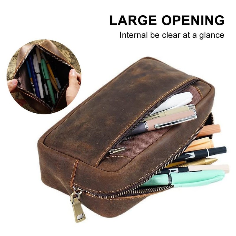 Leather Pencil Case, Large Retro Pencil Case, Multifunctional Pencil Case,