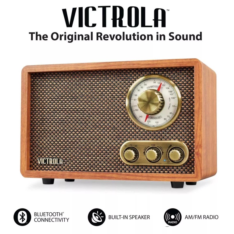 Victrola Retro Wood Bluetooth Radio with Built-in Speakers, Elegant &