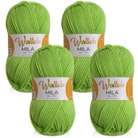 Wollidu Mila Yarn for Crochet and Knitting, 4 x 50 g/133 m, Knitting Yarn, 100% Polyacrylic, Crochet Yarn, Kiwi Green