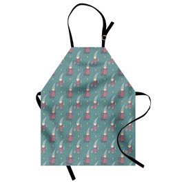 Ambesonne Gnome Apron, with Cat Nighttime Theme in Starry Sky Moon Cartoon Style Illustration, Unisex Kitchen Bib with Adjustable Neck for Cooking Gardening, Adult Size, Multicolor