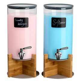 Spreccio Glass Laundry Detergent Dispenser with Holder,2pcs 1.1Gallon Laundry Liquid Dispensers with Stainless-Steel Tap,Large Glass Fabric Softener Containers with Stand for Laundry Room Organization