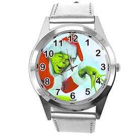 TAPORT® Silver Leather Round Quartz Watch for Christmas Fans E2