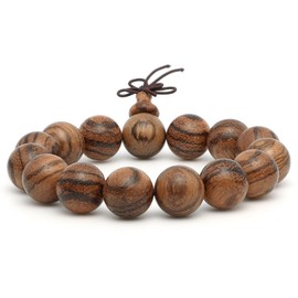 Thajaling 15mm Wooden Bead Bracelet, Buddhist Prayer Bead Bracelet, Tiger Skin Sandalwood Bead Bracelet, 15 Bead Hand Served Bead Bracelet for Women Men