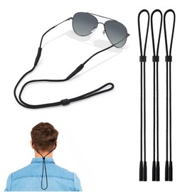 Hebterrka Pack of 3 Adjustable Eyewear Retainer for Men, Women and Children, Glasses Strap, Sunglasses Strap, Glasses Strap, black