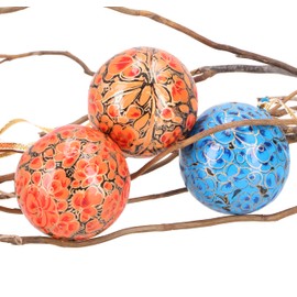 GURU SHOP Upcycling Christmas Baubles Gift Set of 3 Paper Mache, Hand-Painted Christmas Tree Decoration, Cashmere Baubles 7 cm - Pattern 5, Multicoloured, Christmas Decoration