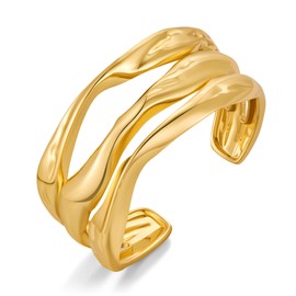 HUAYUNFANG Chunky Gold Cuff Bangle Bracelet for Women Multi Layered Gold Cuff Bracelet Trendy Wide Statement Bangle Jewelry