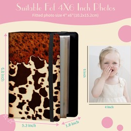 Photo Album 4x6 Photos - 60 Photos Capacity PU Leather Cover Photo Album with Strong Elastic Band, Portable Picture Album for Family Wedding Wedding Anniversary, Brown Cow
