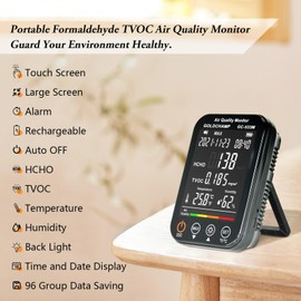 Portable Air Quality Monitor 4-in-1 Indoor Air Quality Monitor with HCHO, TVOC, Temperature (℃/℉) & Humidity Sensor Air Analyzer with Digital LCD Screen, Sound Alarm