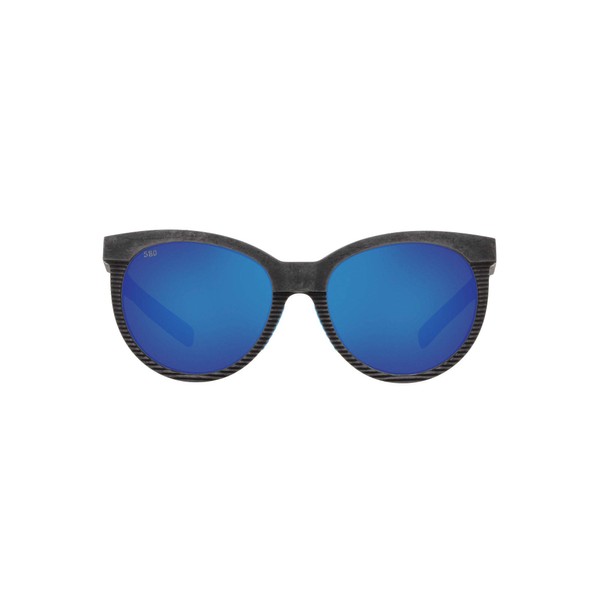 Costa Del Mar Women's Victoria Polarized Rectangular Sunglasses, Net Grey/Blue Rubber/Blue Mirrored Polarized-580G, 56 mm