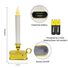 Set of 4 Battery Operated LED Window Candles, Dusk to Dawn Light Sensor, Flicker Flame Christmas Window Candles with Gold Base, 10 Inch Flameless Taper Candles for Table Window Bedroom Christmas Decor