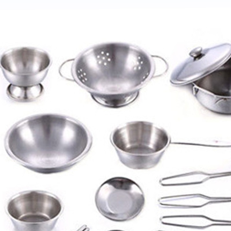 16PCS Pots and Pans Kitchen Toy Stainless Steel Pretend Play