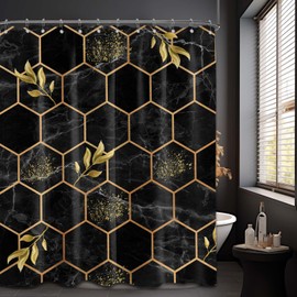 puuiui Black and Gold Shower Curtain Mustard Modern Geometric Shower Curtains for Bathroom Abstract Mens Bath Decor Sets, Waterproof Cloth Fabric with Hooks 70x72 Inch