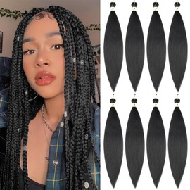 Nescorner Cabello Trenzado 1B Preestirado Negro De 18 Pulgadas (8 Paquetes), Cabello Trenzado Negro Preestirado Para Cabello De Crochet Yaki Twist