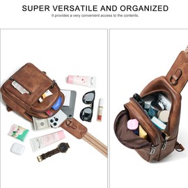 7L Sling Bag For Women Men Backpack Fanny Pack Crossbody Chest Travel Shoulder Women's Belt Bags Purse Handbag PU Leather Zipper Compact:_Light Blue