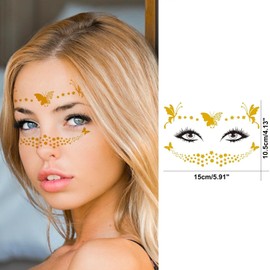 Face Tattoo Stickers, 6 Sheets Face Temporary Tattoos, Glitter Metallic Tattoo, Golden Glitter Tattoo Stickers, Gold Flash Makeup Tattoo Stickers, Face Glitter