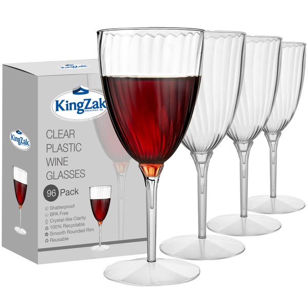 Lillian Tablesettings Premium Wine Glasses 8 oz. Clear Hard Plastic 1-Piece Disposable Cups Value Pack-96 Count