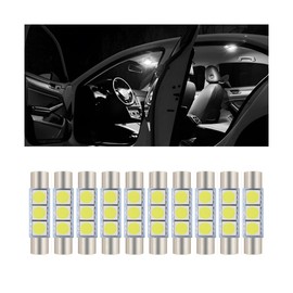 Mandark 10PCS 28mm Car Roof LED Reading Light Bulb, 12V 3SMD 5050 Chips Super Bright Automobile Sun Visor Makeup Lights, Waterproof Vehicle Interior Lighting Accessories, Universal Fit (White)