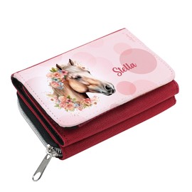 Striefchen Girls Wallet with Horse, Flowers and Name of Choice, Brown, Elegant